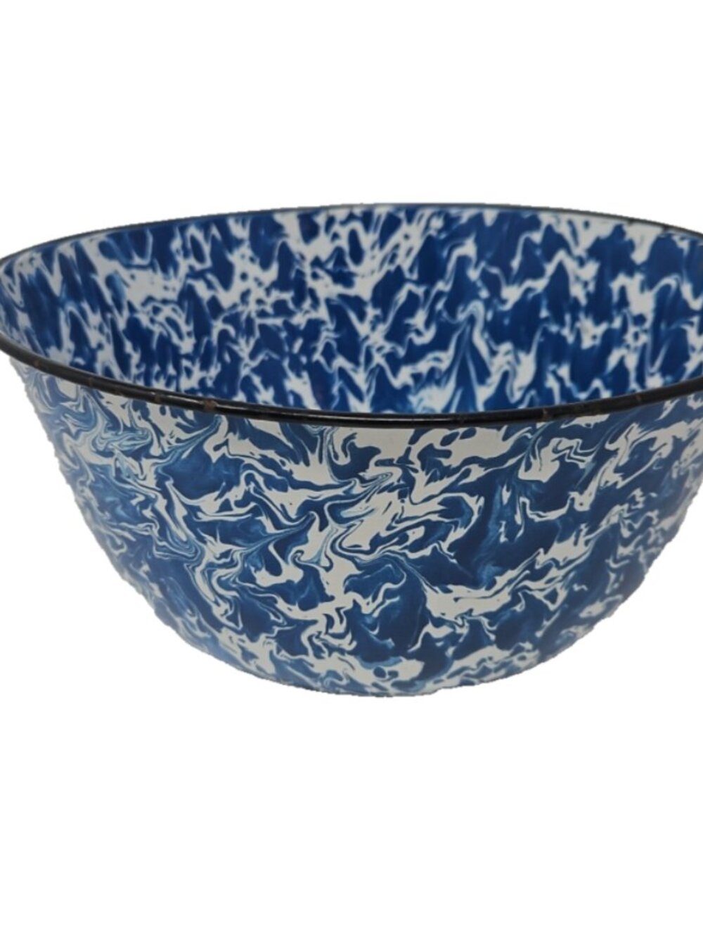 Antique Blue & White Spatter Swirl Enamelware Graniteware Large 6" Deep Bowl 12"